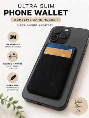 Ultra Slim Adhesive Phone Card Holder Wallet | 3M Stick-On Back | Black
